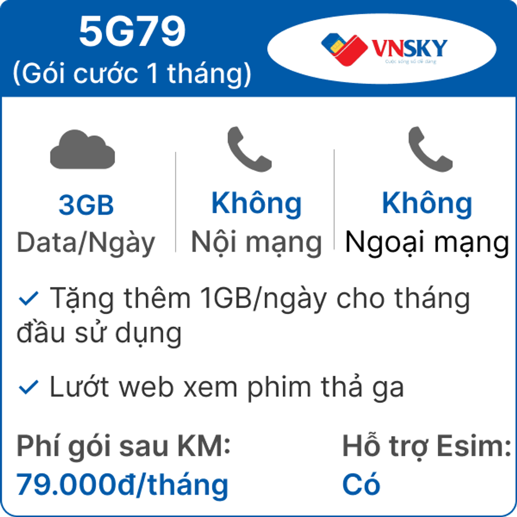 Sim VNSKY 5G79 3GB/Ngày