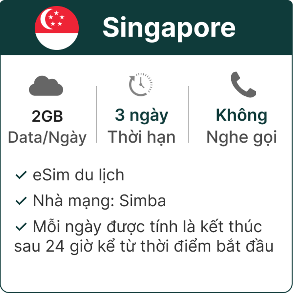 eSim du lịch Gohub Singapore 2GB - 3 Ngày