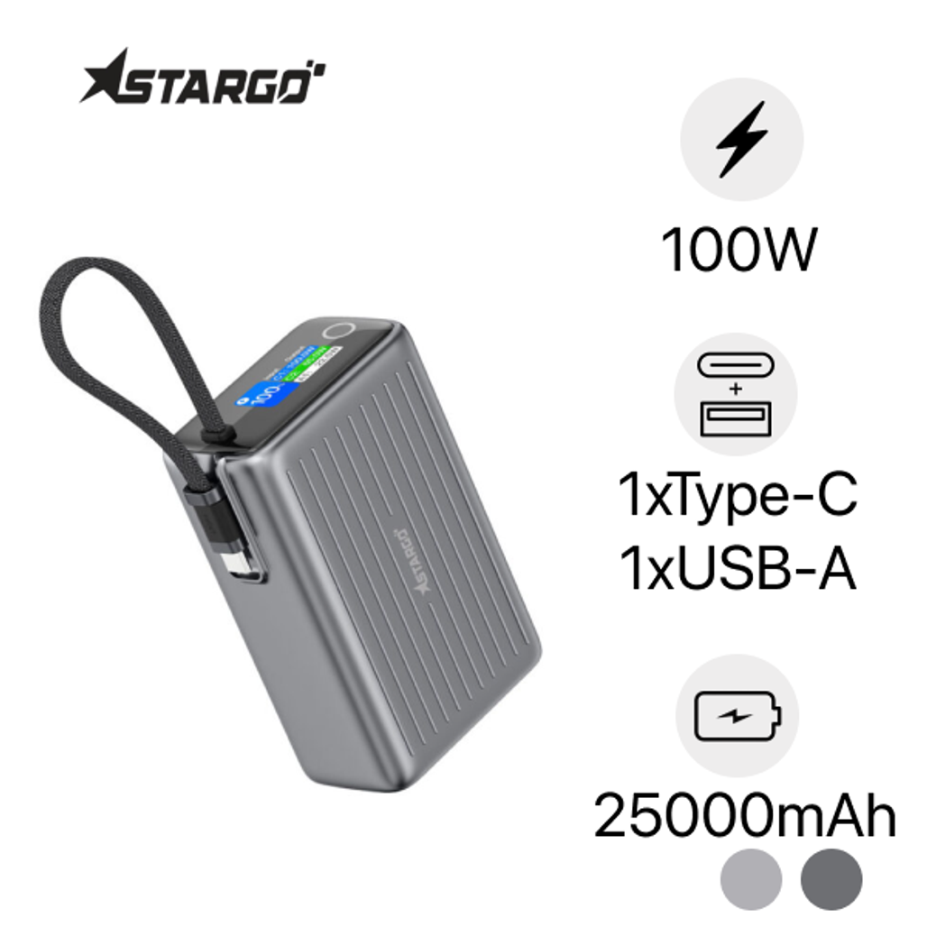 Pin Dự Phòng Stargo Hypercharge 25000Mah 100W Tích Hợp Màn Hình + Cáp Type - C