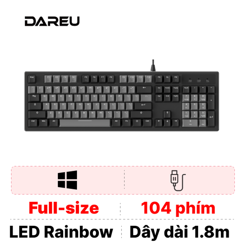 Bàn phím cơ có dây Dareu EK104 RGB Grey-Black - Cũ