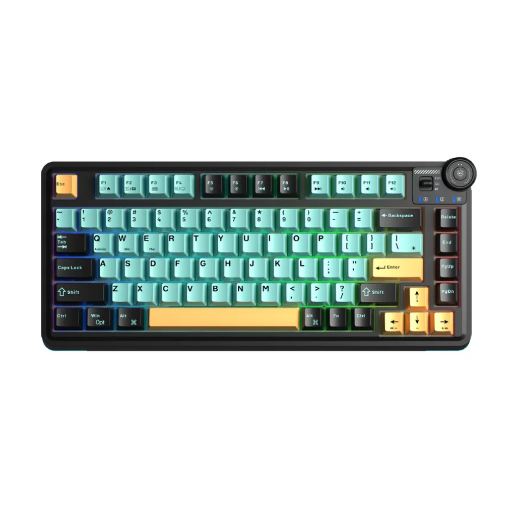 Bàn phím cơ không dây aula au75 đen xanh lá cam