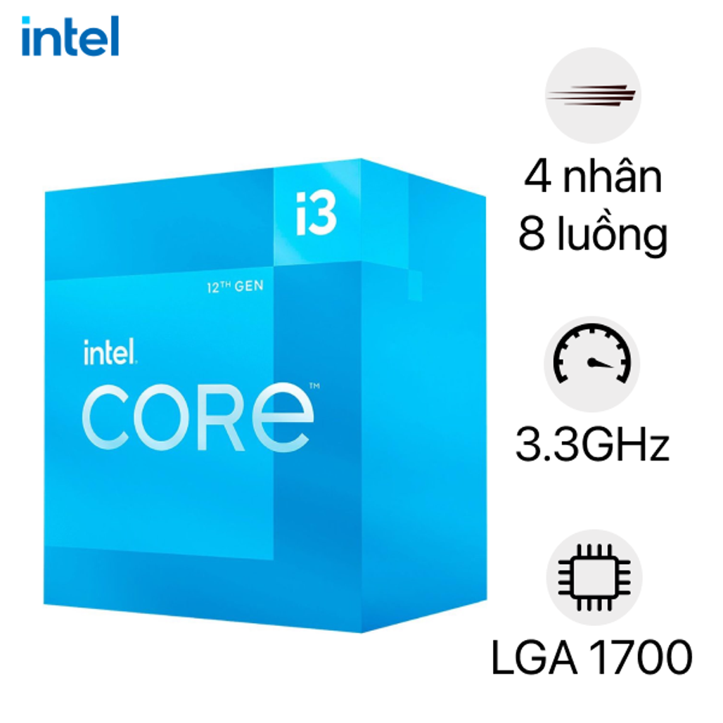 Bộ Vi Xử Lý Cpu Intel Core I3 - 12100F 3.3Ghz Turbo Up To 4.3Ghz, 4 Nhân 8 Luồng, 12Mb Cache, 58W - Socket Intel Lga 1700 - Hàng Chính Hãng