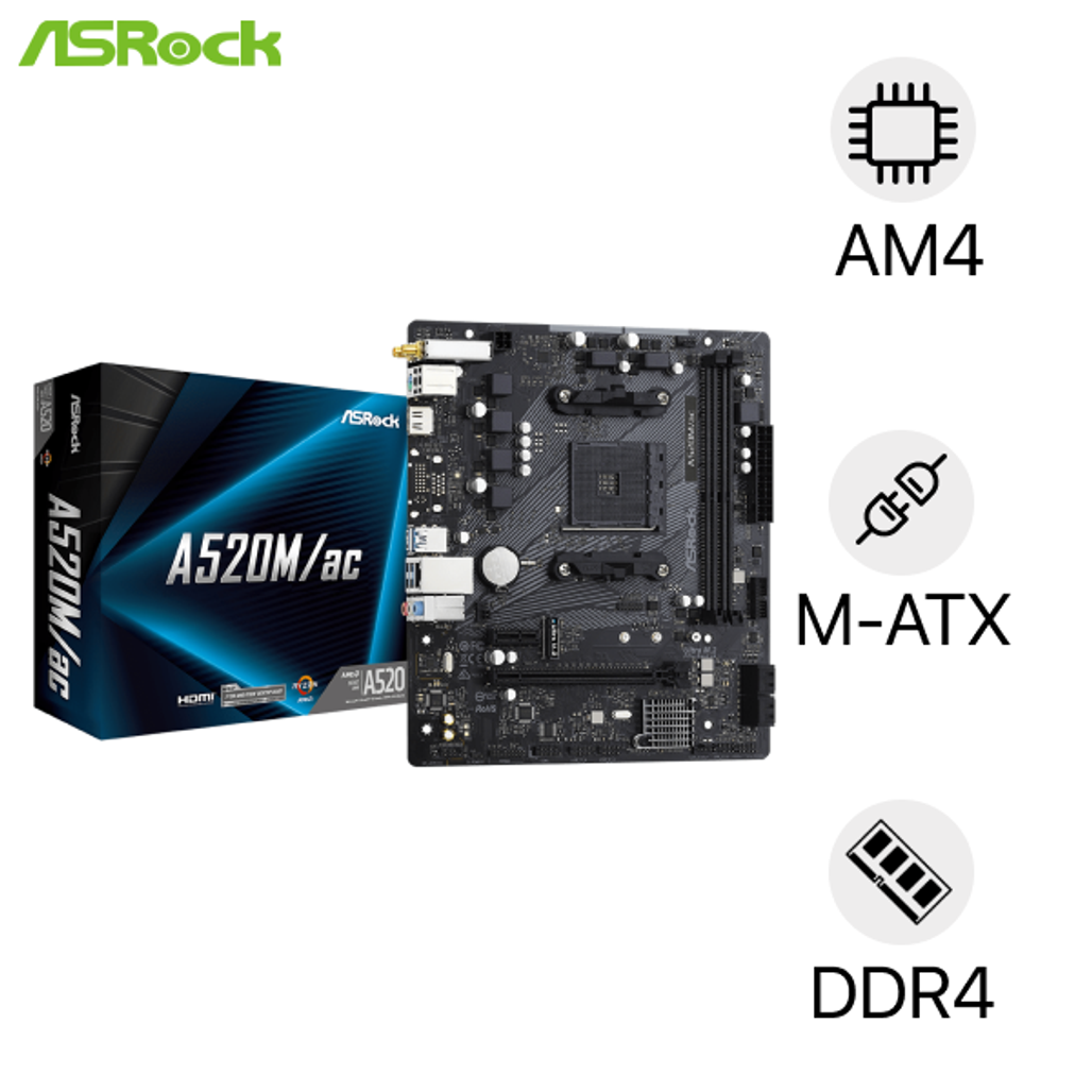 Mainboard ASRock A520M/AC D4 AM4 Wifi