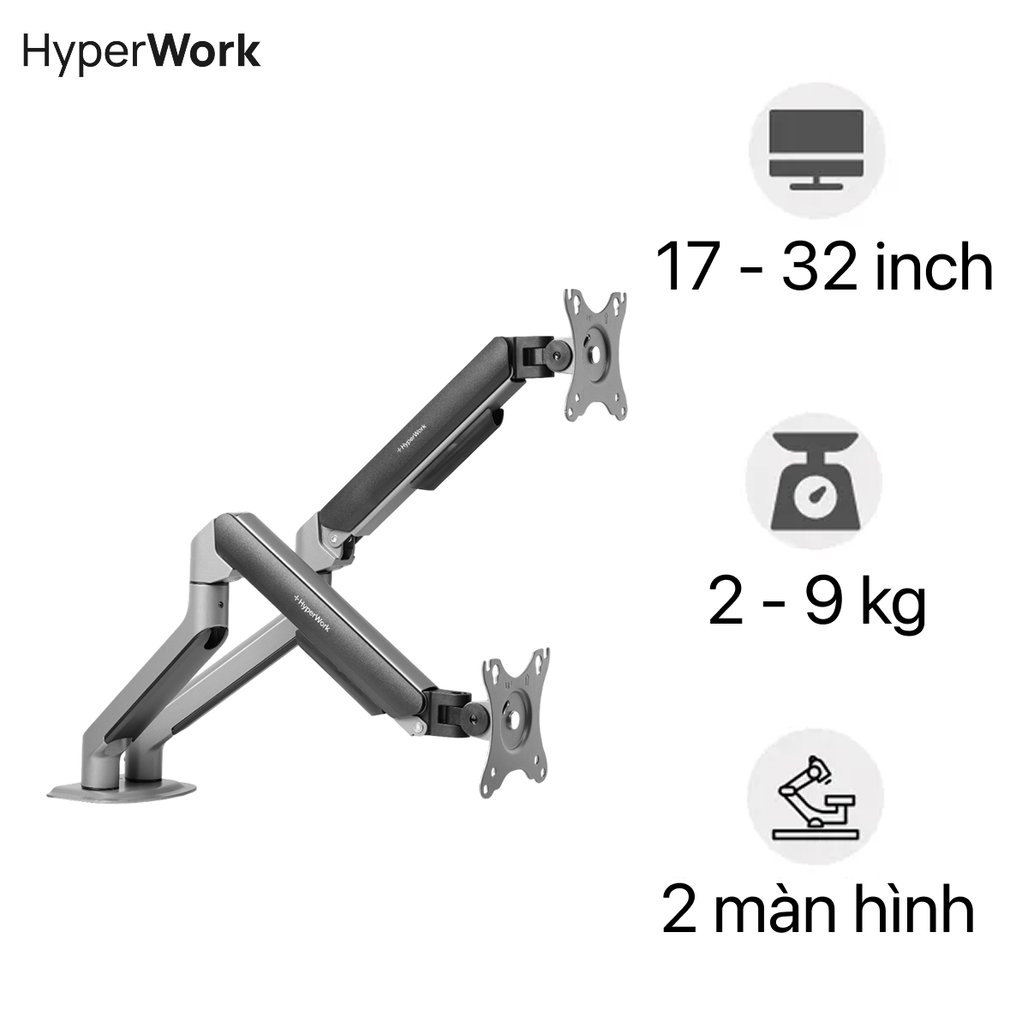 Giá treo màn hình HyperWork T6 Pro Dual V2 17-32 inch