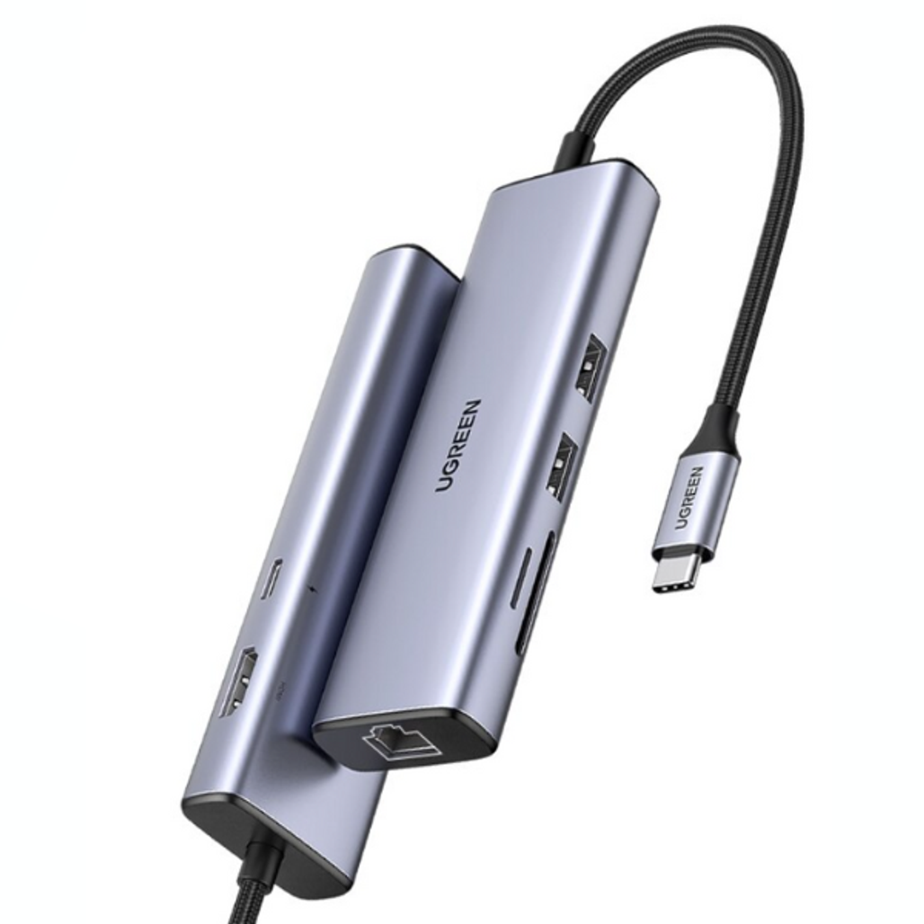 Hub chuyển đổi Ugreen USB-C to 2 x USB-A 3.0 + HDMI + RJ45 + SD+TF + PD 90568