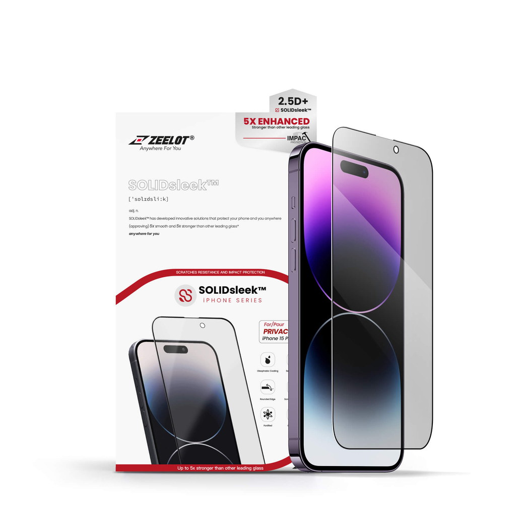Dán kính cường lực màn hình Apple iPhone 15 Pro Max Zeelot Solidleek Privacy chống nhìn trộm