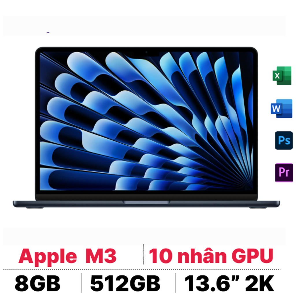 Macbook Air M3 13 inch 2024 8GB - 512GB sạc 30W | Chính hãng Đã kích hoạt