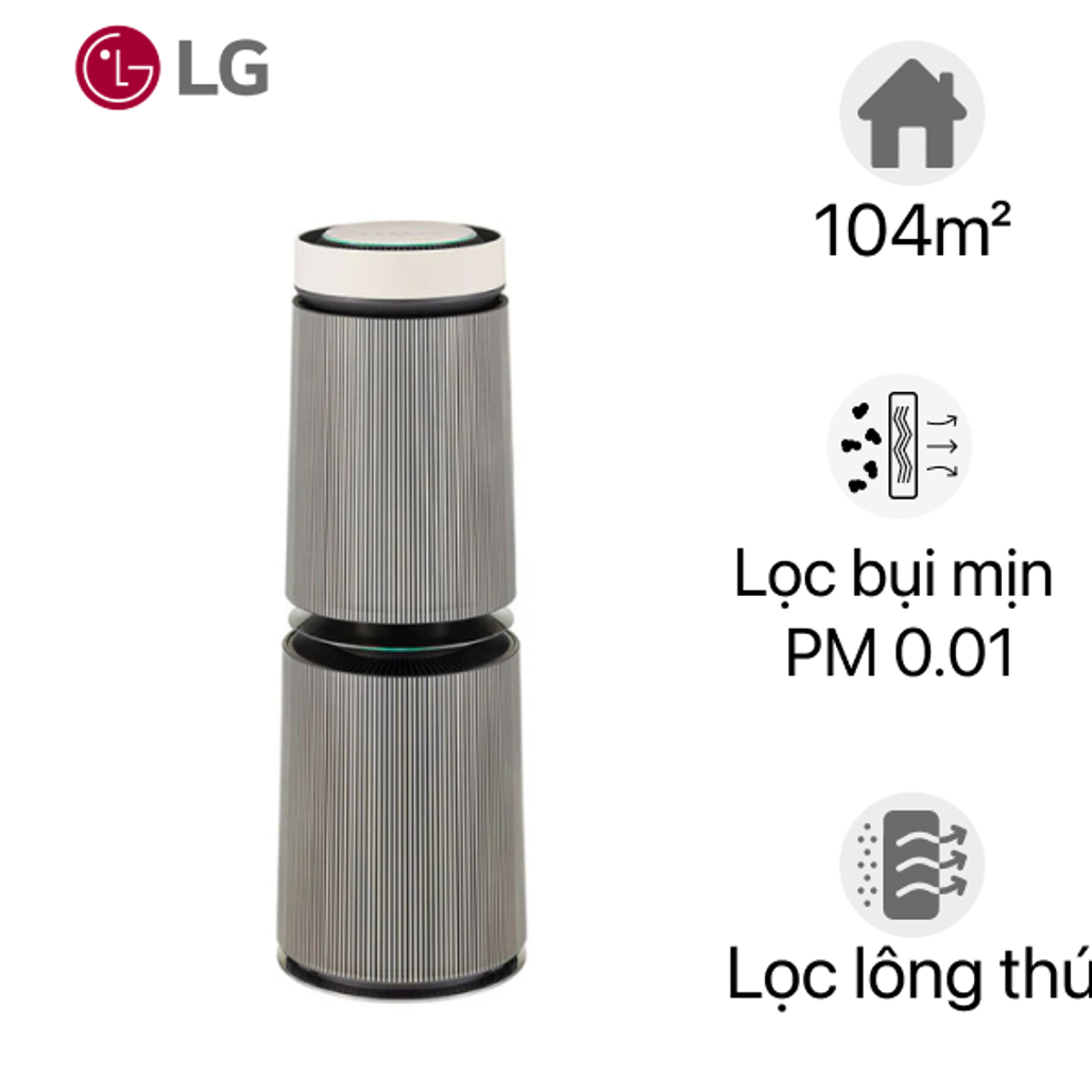 Máy lọc không khí LG AS10GDBY0 360° Alpha Double - Vàng Be, Kích thước 1100x377x377mm