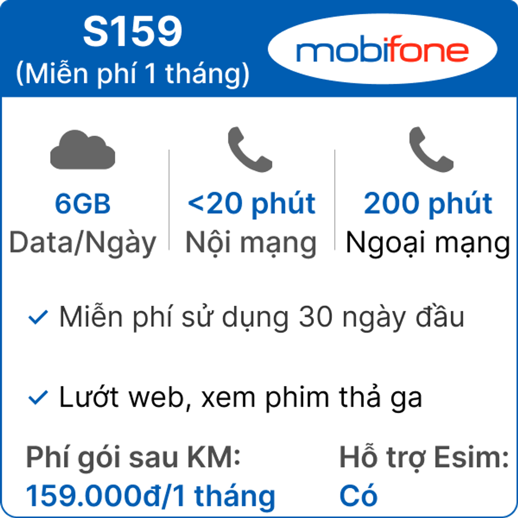 Sim Mobifone S159 6GB/ngày