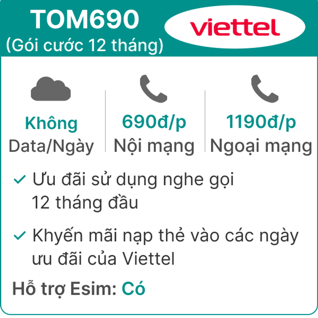 Sim 4G Viettel V180B 180Gb/Tháng 6Gb/Ngày Miễn Phí Cuộc Gọi Sim Viettel