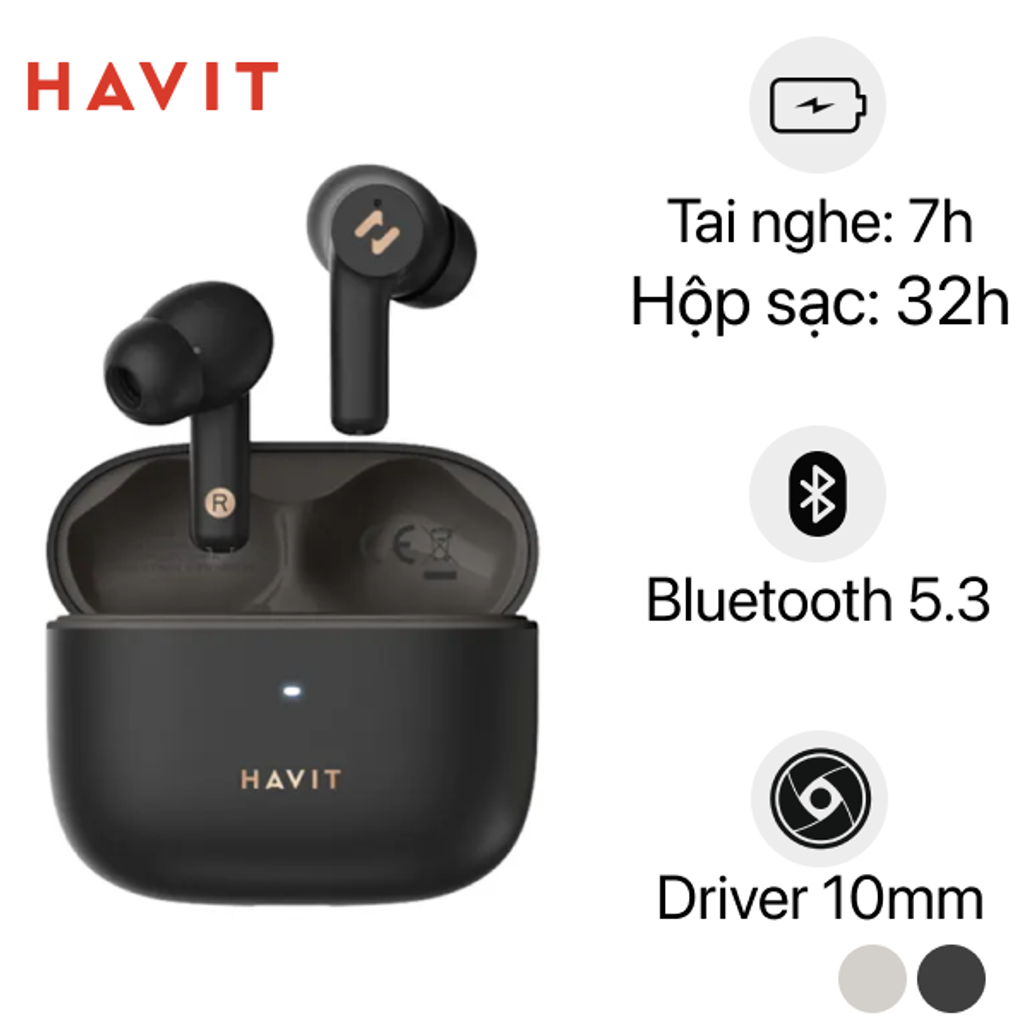 Tai nghe True Wireless Havit TW958 Pro - Đen/Trắng, 10mm Driver, Bluetooth 5.3, ANC + ENC, Pin 32h