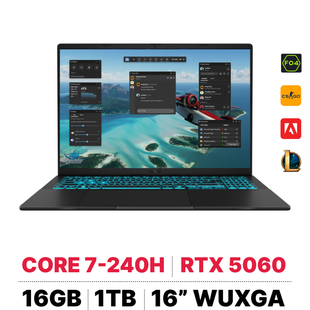 Laptop ASUS Vivobook Gaming V16 V3607VM-RP044W Core i7-240H 16GB 1TB 16" 144Hz Nvidia GeForce RTX5060 8GB