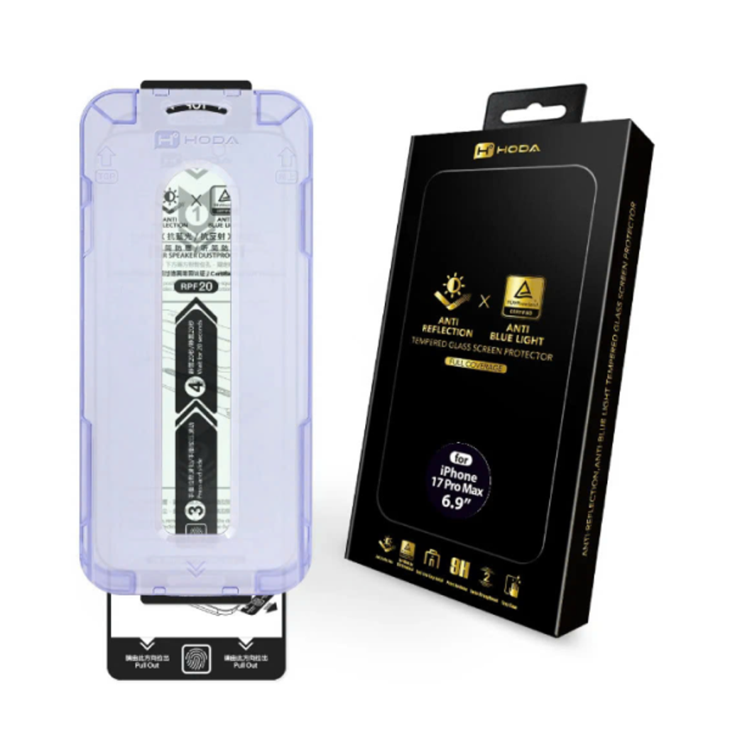 dán kính cường lực màn hình Apple iPhone 17 pro max hoda chống ánh sáng xanh full cao cấp đen