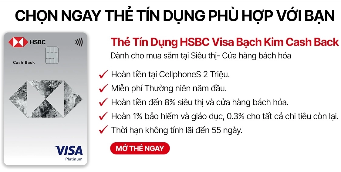 Thẻ tín dụng HSBC Visa Bạch Kim Cash Back Desktop