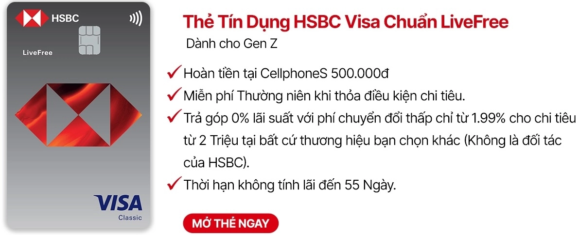 Thẻ tín dụng HSBC Visa Chuẩn LiveFree Desktop