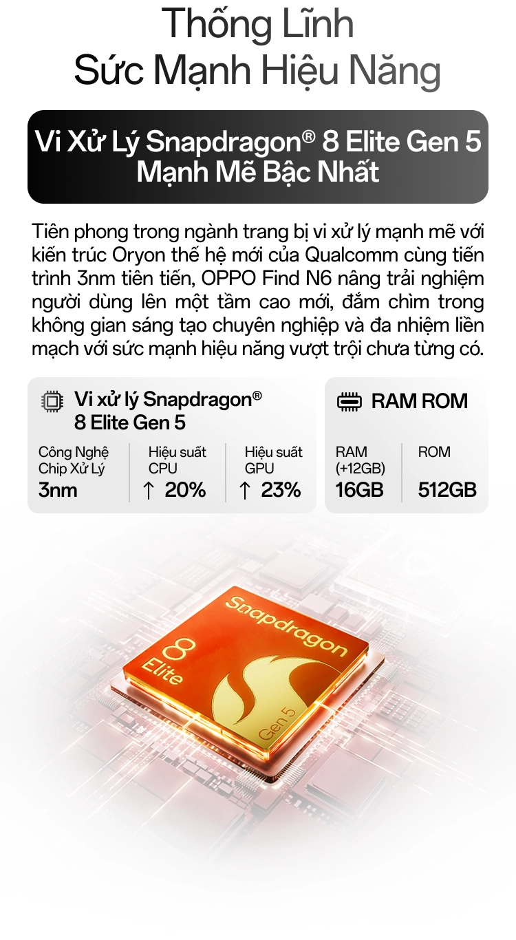 OPPO Find N6 được trang bị vi xử lý Snapdragon 8 Elite Gen 5 mạnh mẽ bậc nhất Mobile