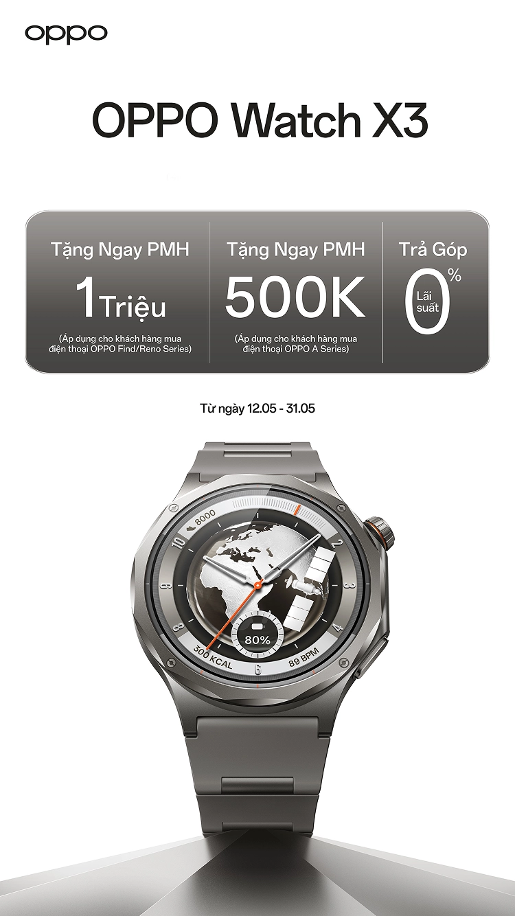 Từ 12.05 - 31.05 mua OPPO Find X9 Ultra và OPPO Watch X3 nhận ngay PMH 1 triệu cho điện thoại dòng Find/Reno, PMH 500K cho dòng A và trả góp 0% lãi suất Mobile