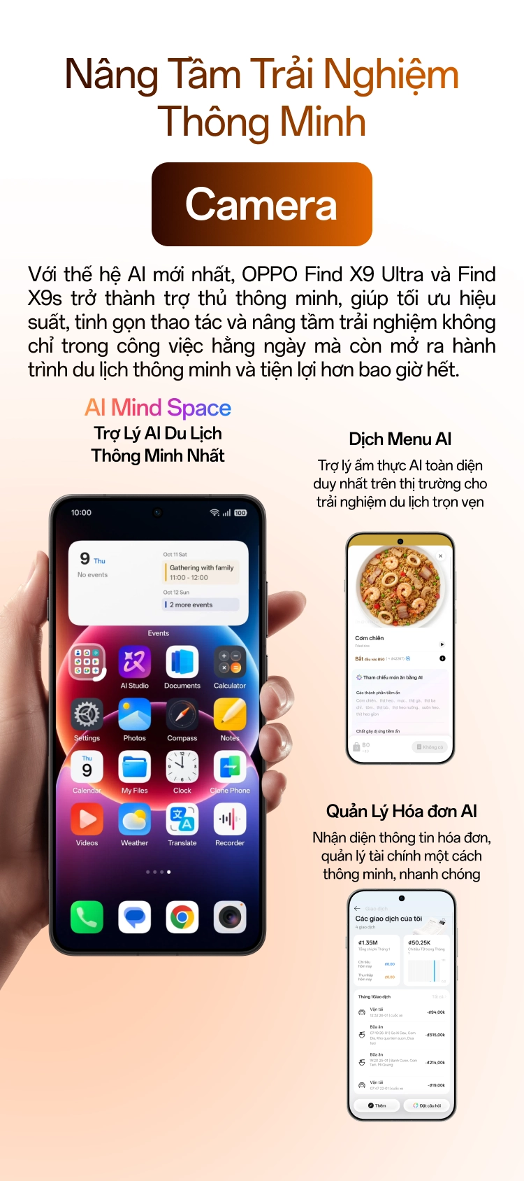 OPPO Find X9 Ultra nâng tầm trải nghiệm thông minh với quản lý hóa đơn AI, AI Mind Space trở lý du lịch thông minh và dịch Menu AI Mobile