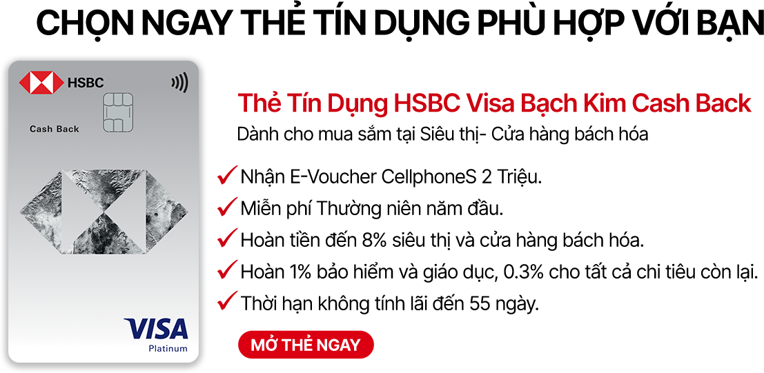 Thẻ tín dụng HSBC Visa Bạch Kim Cash Back Desktop