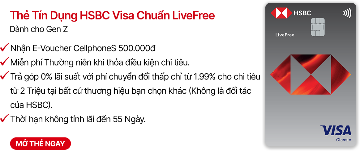 Thẻ tín dụng HSBC Visa Chuẩn LiveFree Desktop
