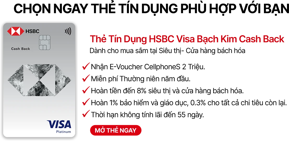Thẻ tín dụng HSBC Visa Bạch Kim Cash Back Desktop