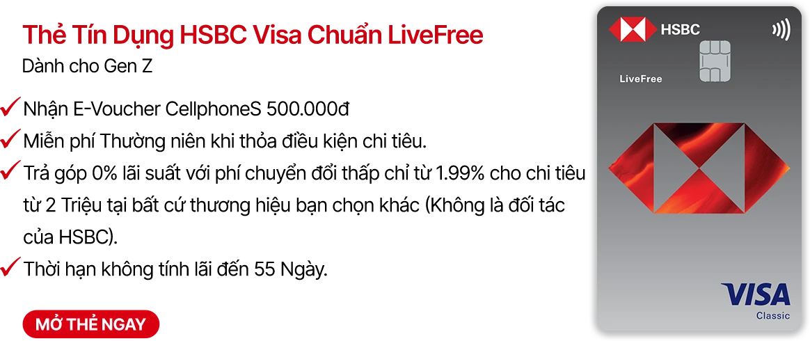 Thẻ tín dụng HSBC Visa Chuẩn LiveFree Desktop