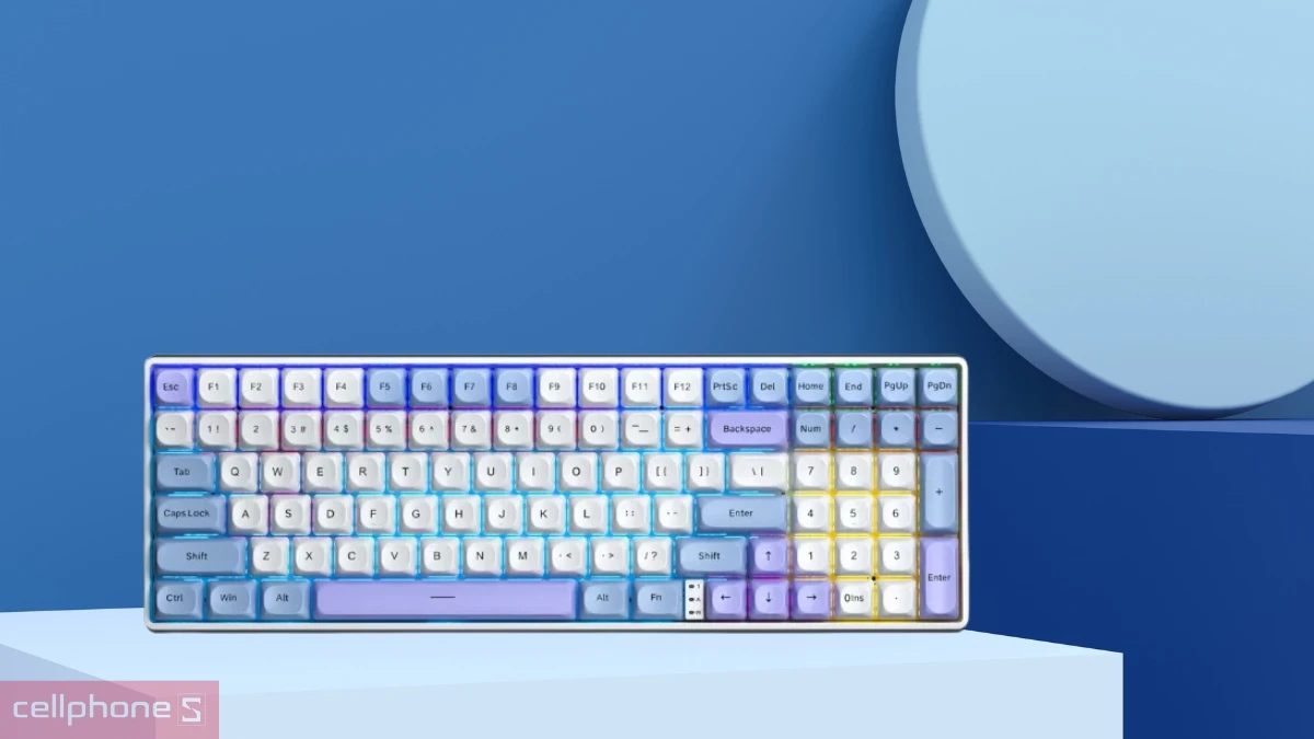 Thiết kế bàn phím cơ không dây Aula S100 Pro xanh dương trắng tím đậm