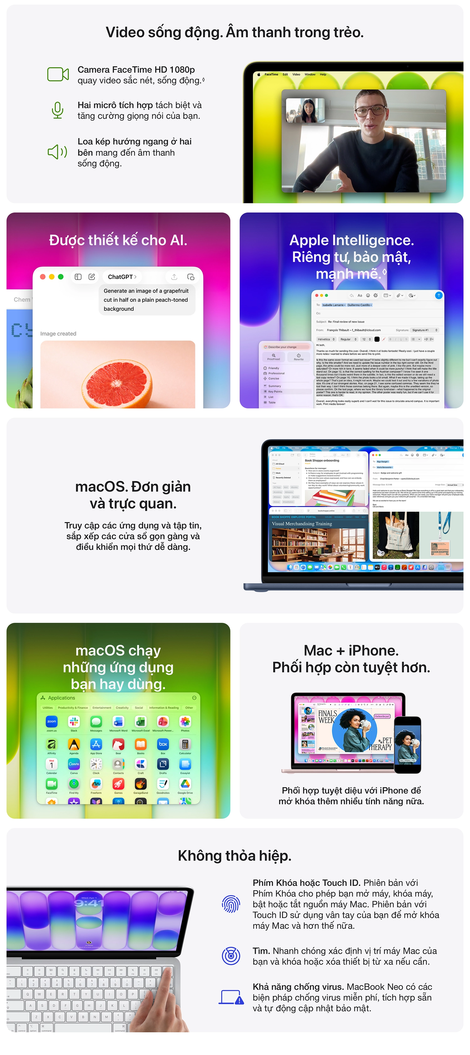 Macbook Neo 256GB hình ảnh, âm thanh sống động Desktop