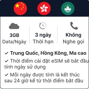 eSim du lịch Gohub Trung Quốc- Hồng Kông- Ma Cao 3GB - 3 Ngày
