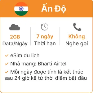 eSim du lịch Gohub Ấn Độ 2GB - 7 Ngày