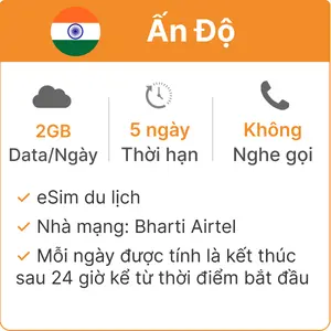 eSim du lịch Gohub Ấn Độ 2GB - 5 Ngày