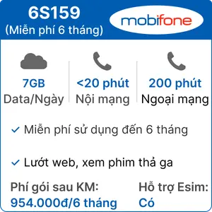 Sim 4G Mobifone 6S159 7GB/ngày có nghe gọi - 6 tháng (Thành phẩm)