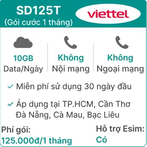 Sim 4G Viettel SD125T 10GB/Ngày (3GB toàn quốc + 7GB 1 số tỉnh) - Free 1 tháng