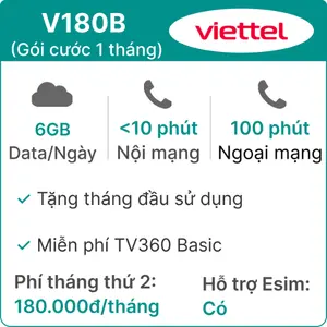 Sim Viettel V180B 6GB/Ngày - Gói cước 1 tháng