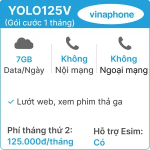 Sim Vinaphone YOLO125V 7GB/Ngày - Gói cước 1 tháng