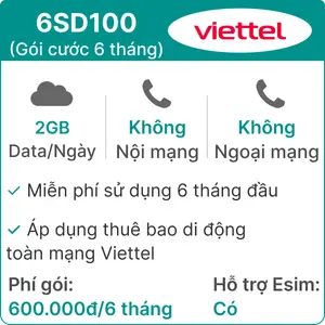 Sim 4G Viettel 6SD100 2GB/Ngày - 6 Tháng