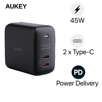 Củ sạc nhanh Aukey PD 45W PA-B4T 2 cổng, chấu gập - Cũ