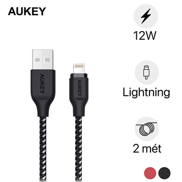 Cáp AUKEY Lightning chuẩn MFI bọc sợi Nylon (Braided Nylon) 2 mét CB-AL2