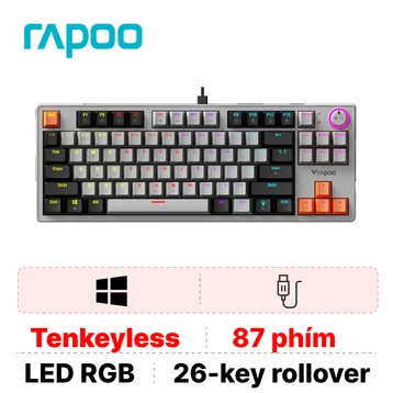 Bàn phím cơ có dây Rapoo V501-87 đen xám cam