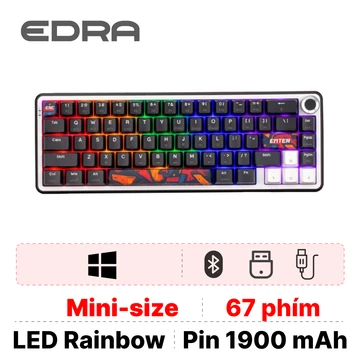 Bàn phím cơ không dây E-Dra EK368S đen trắng