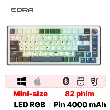 Bàn phím cơ không dây E-Dra Thunderbird TKG82WD8 trắng xám