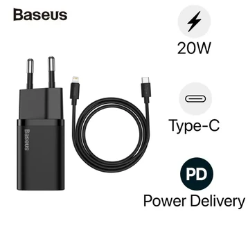Củ sạc Baseus Super SI 1 cổng 20W kèm cáp USB-C to Lightning 1M 