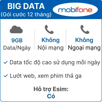 Sim Mobifone BIG DATA 9GB/Ngày - Gói cước 12 tháng