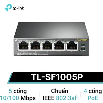 Bộ chia tín hiệu để bàn 5 cổng 10/100 Mbps với 4 cổng PoE TP-Link TL-SF1005P