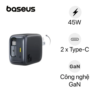 Sạc Baseus EnerCore 2C 45W (1C + cáp USB-C rút gọn) CJ11
