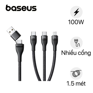 Cáp Baseus 3 in 1 USB-C to M+L+C 100W dài 1.5m