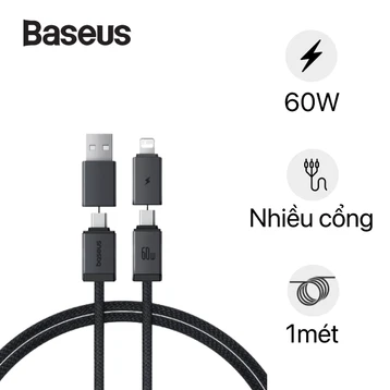 Cáp sạc nhanh Baseus Versatile Two-For-Two U+C TO C+L 60W 1m