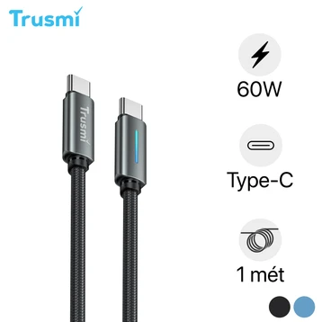 Cáp Trusmi USB-C to USB-C Led 60W dài 1m