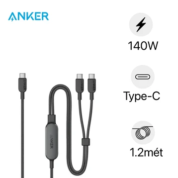 Cáp sạc Anker Nylon 2 trong 1 USB-C to USB-C 140W dài 1.2m A8895