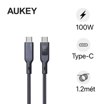 Cáp Aukey CB-MCC101 C-C bọc dù màn hình LCD 100W 1.2m
